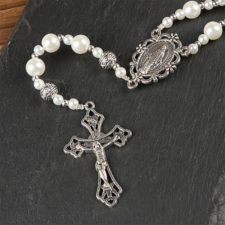 Christianartworkshop Rosario con Medalla Milagrosa y Crucifijo de Perlas Blancas de 4 mm - image 7