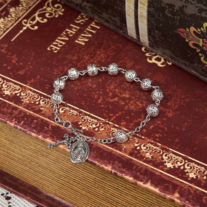 Christianartworkshop Pulsera sencilla e informal ajustable con medalla milagrosa y crucifijo. - Medalla Milagrosa y Crucifijo - image 0