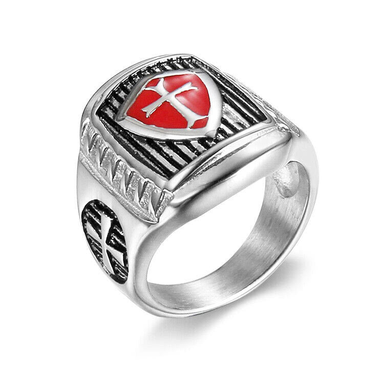Christianartworkshop Anillo con cruz y escudo templario: un emblema sagrado de valor y fe. - image 3