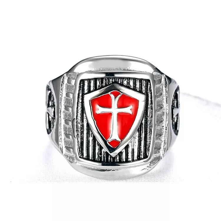 Christianartworkshop Anillo con cruz y escudo templario: un emblema sagrado de valor y fe. - image 5