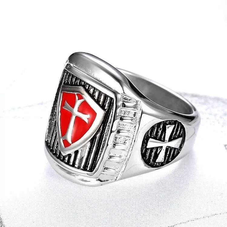 Christianartworkshop Anillo con cruz y escudo templario: un emblema sagrado de valor y fe. - image 4