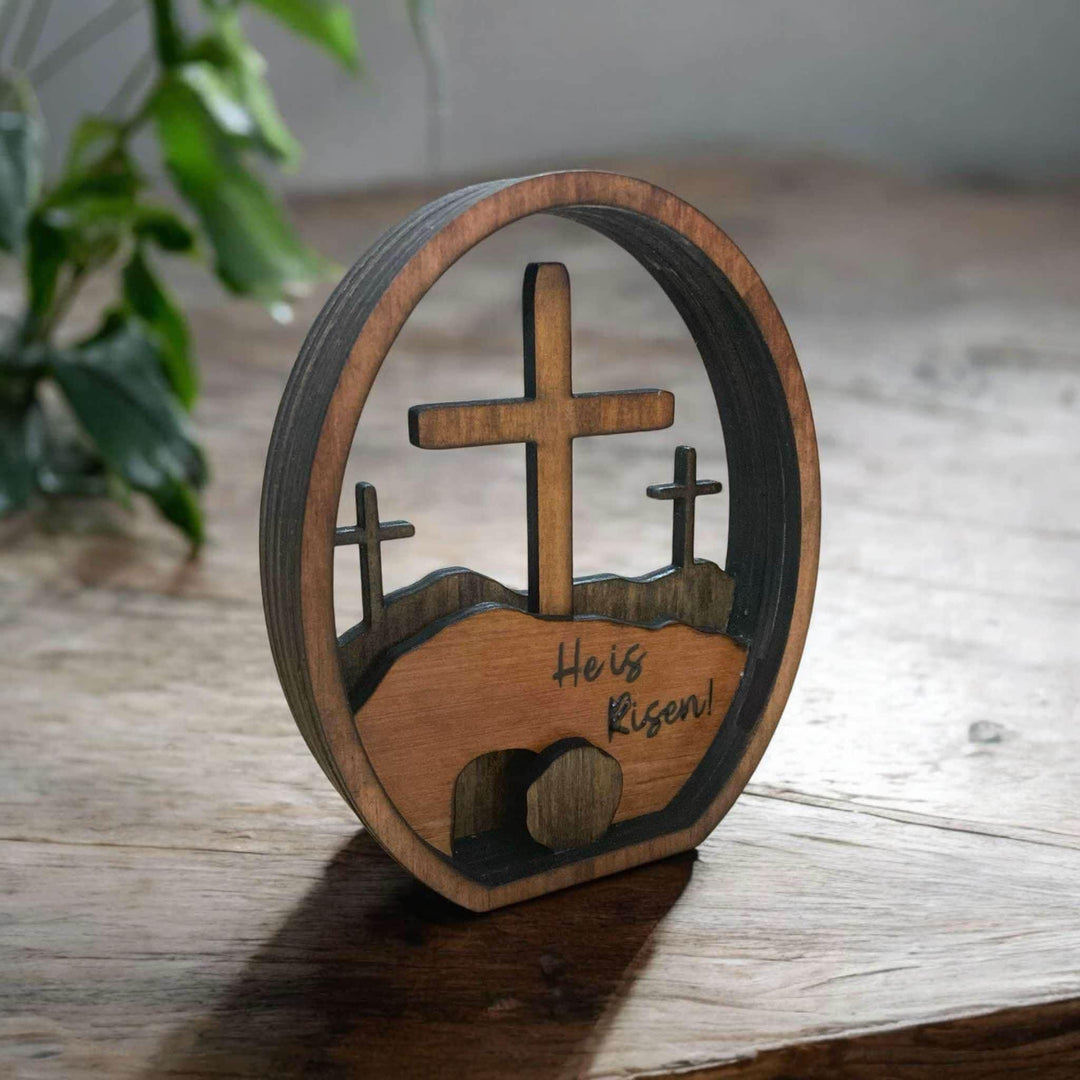 Christianartworkshop Adorno de mesa de madera "Ha Resucitado" para Pascua - Celebra la Resurrección - Él ha resucitado - image 0