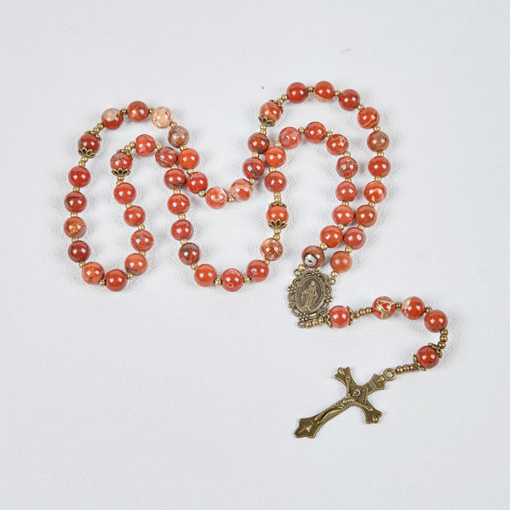 Christianartworkshop Rosario hecho a mano con piedra preciosa de jaspe rojo de 8 mm, medalla milagrosa y crucifijo. - image 6
