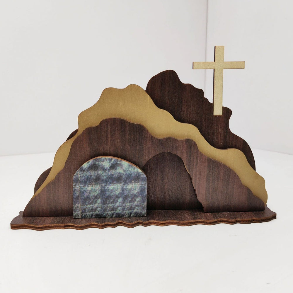 Christianartworkshop Escena de resurrección de madera hecha a mano con decoración de cruz: "¡Ha resucitado!" - image 1