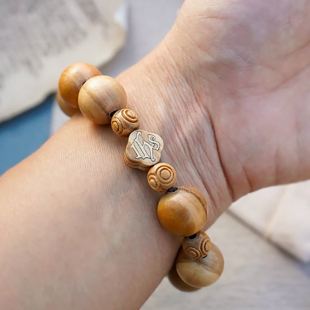 Christianartworkshop Pulsera de madera de olivo, rosario de rosas, pulsera elástica portátil - image 9