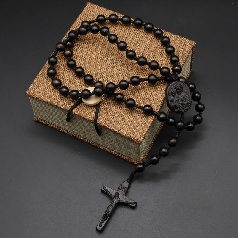 Christianartworkshop Rosario con crucifijo de cuentas de madera de olivo - Ébano-8 mm - image 4