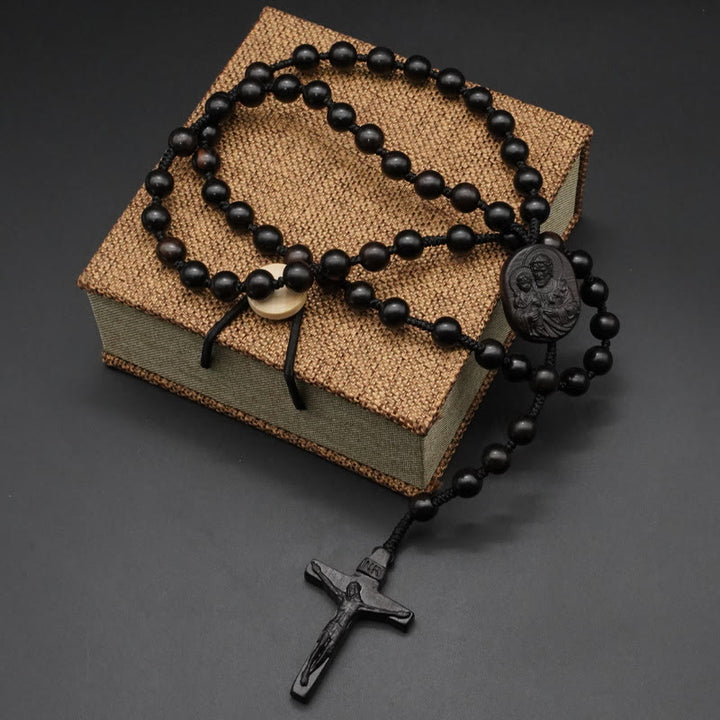 Christianartworkshop Rosario con crucifijo de cuentas de madera de olivo - Ébano-8 mm - image 4