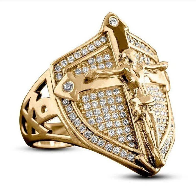 Christianartworkshop Anillo de lujo con crucifijo del Escudo Divino: Un audaz testimonio de fe y devoción. - US 13 - image 0
