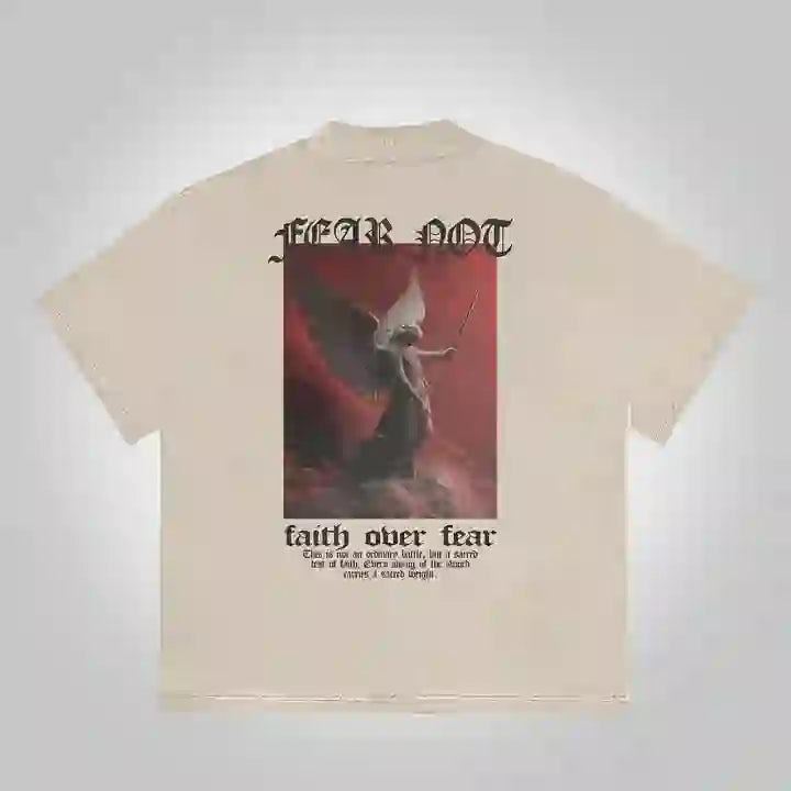 Christianartworkshop Camiseta de algodón con estampado gráfico "Sopula Fear Not-Faith Over Fear" (No temas, fe sobre el miedo) - Beige - 2XL - image 2