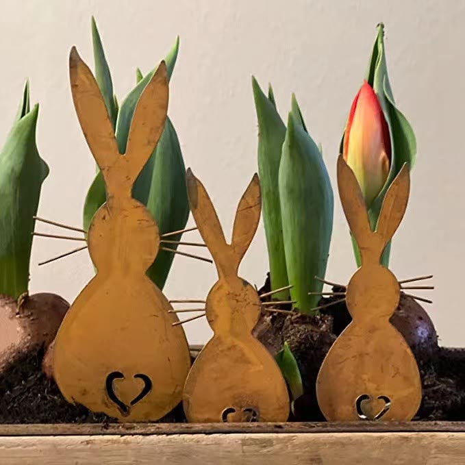 Christianartworkshop Juego de 3 adornos de escritorio de madera con forma de conejito de Pascua. - Juego de 3 piezas - image 0