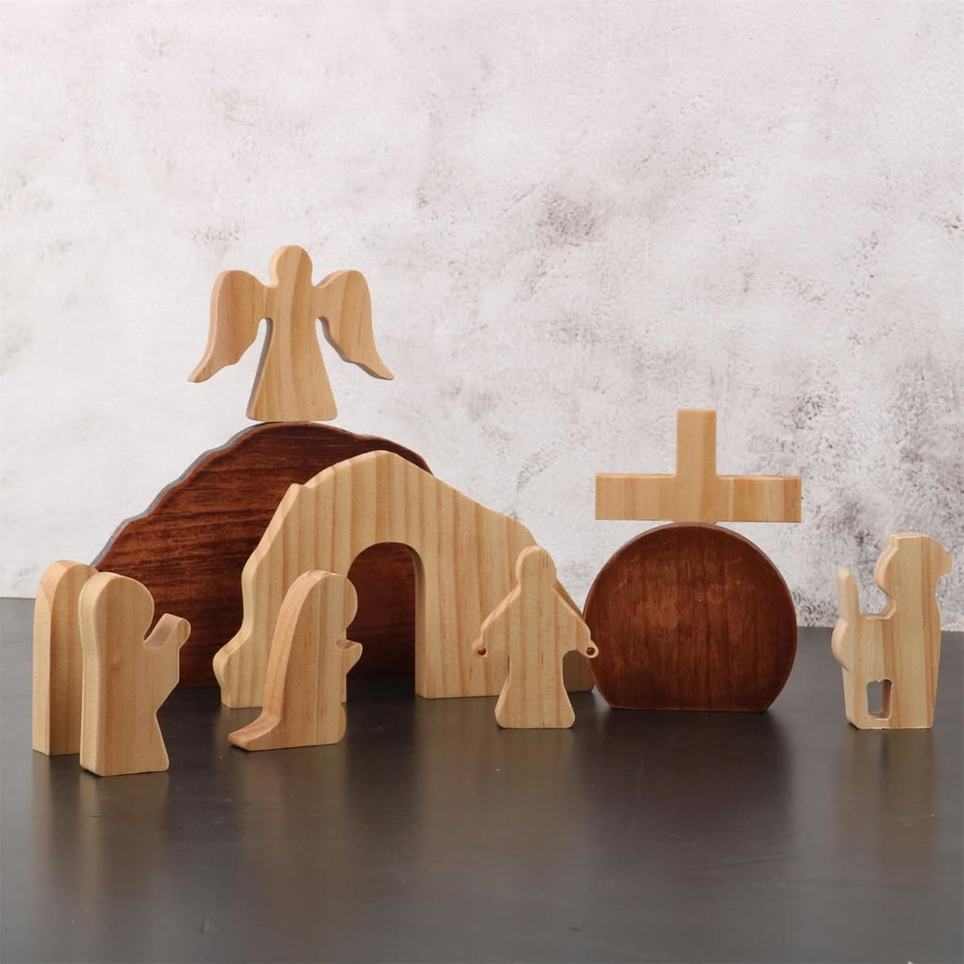 Christianartworkshop Set de 10 adornos de madera para escritorio con la frase "Ha resucitado con ángeles" para Pascua. - 10 piezas/set ¡Ha resucitado! - image 0
