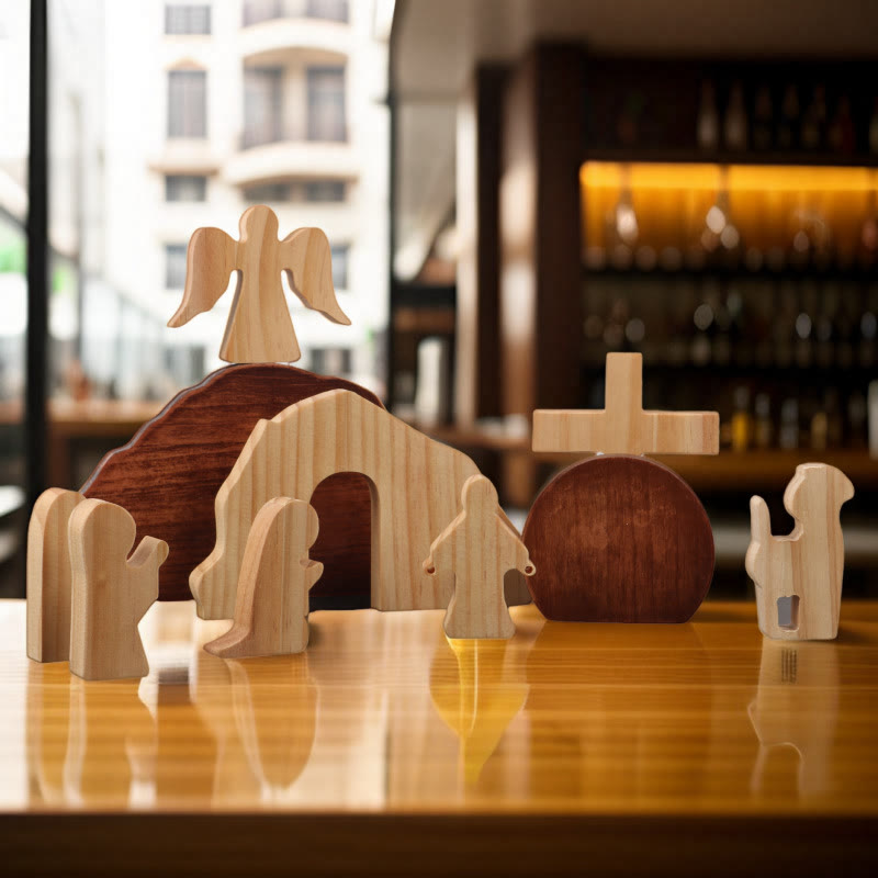 Christianartworkshop Set de 10 adornos de madera para escritorio con la frase "Ha resucitado con ángeles" para Pascua. - image 1
