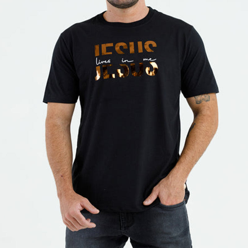 Christianartworkshop Camiseta cristiana con texto dorado "Fe glamurosa: Jesús vive en mí" - image 5