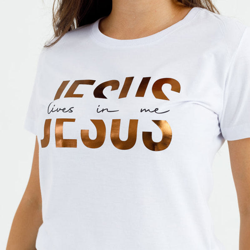 Christianartworkshop Camiseta cristiana con texto dorado "Fe glamurosa: Jesús vive en mí" - image 9