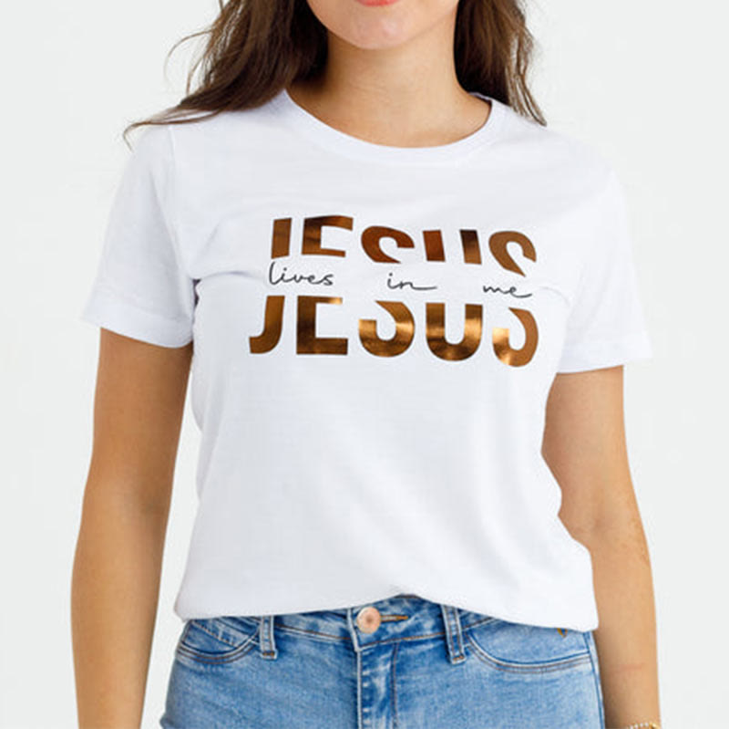 Christianartworkshop Camiseta cristiana con texto dorado "Fe glamurosa: Jesús vive en mí" - image 10