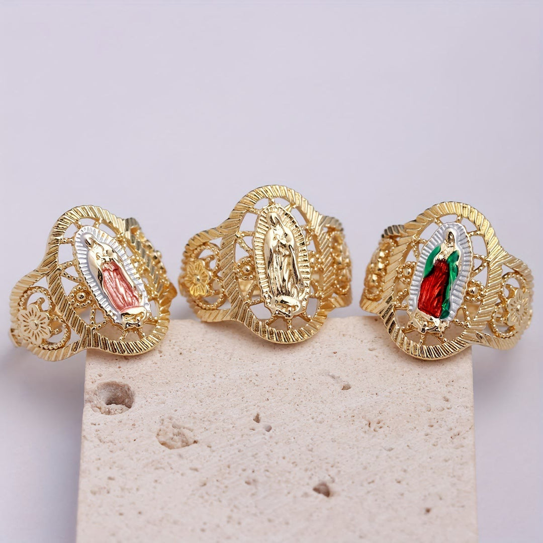 Christianartworkshop Anillo de Nuestra Señora de Guadalupe de 3 colores: Elegancia discreta y simbolismo atemporal. - Colorido (US 8) - image 0