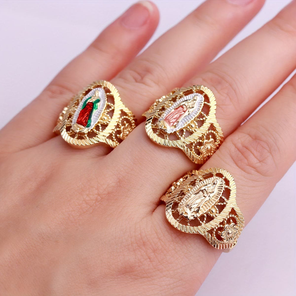 Christianartworkshop Anillo de Nuestra Señora de Guadalupe de 3 colores: Elegancia discreta y simbolismo atemporal. - image 1