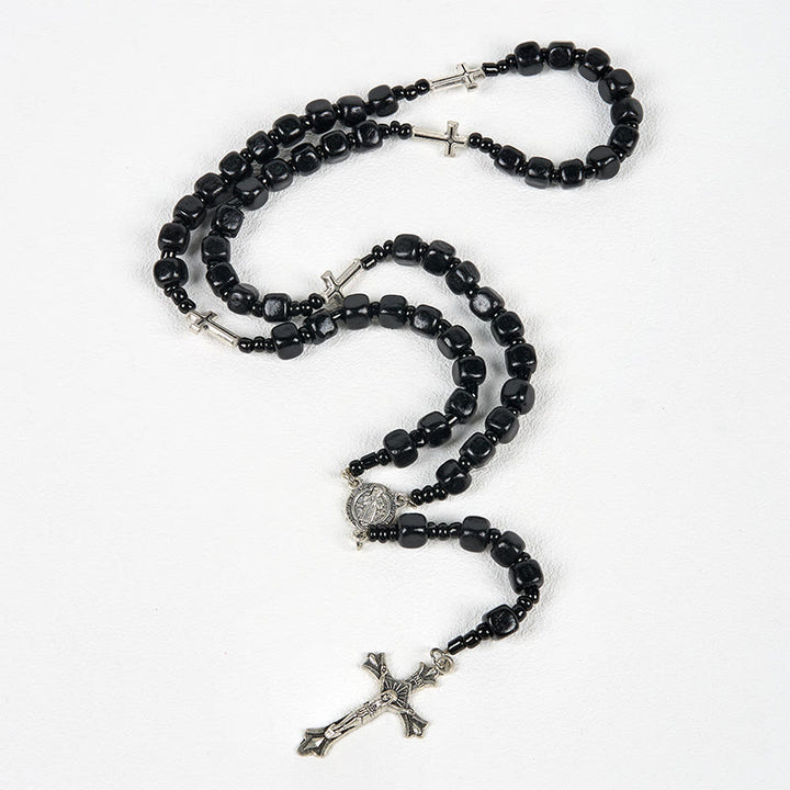 Christianartworkshop Rosario con medalla de San Benito y crucifijo de cuentas redondas de madera negra de 8 mm. - image 6