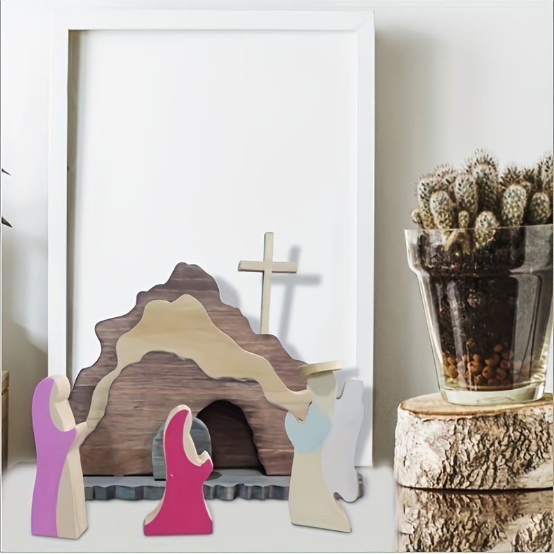 Christianartworkshop Adorno decorativo de madera para escritorio con la Cruz Resucitada y Ángeles, ideal para Pascua. - image 1