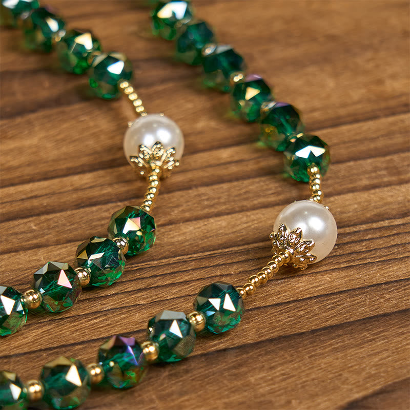 Christianartworkshop Rosario de la Divina Gracia con cuentas de cristal verde esmeralda y perlas, hecho a mano. - image 9