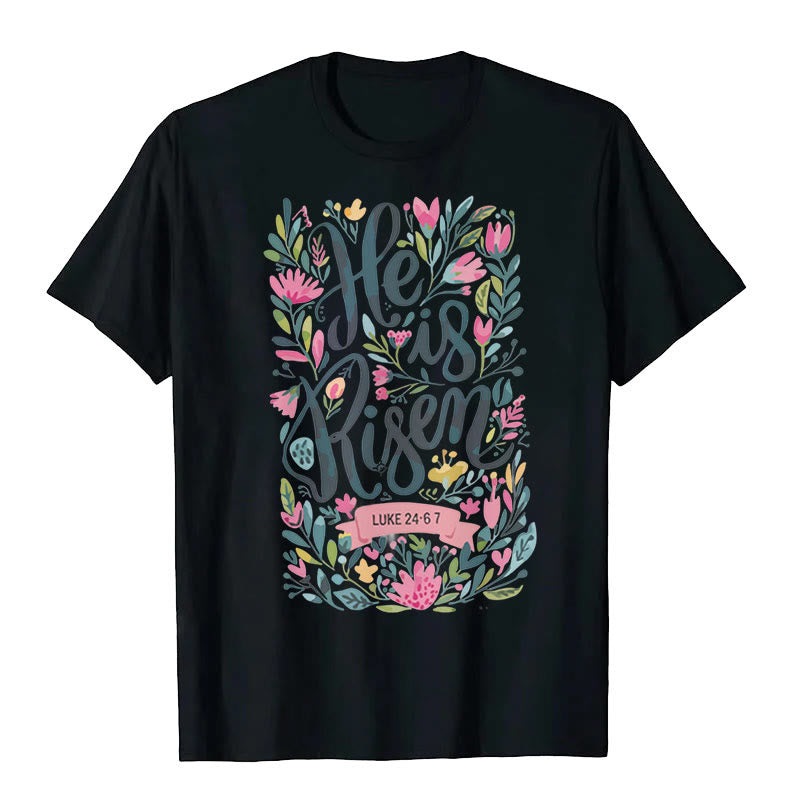 Christianartworkshop Camiseta con estampado floral "Él ha resucitado" - Negro - 2XL - image 1