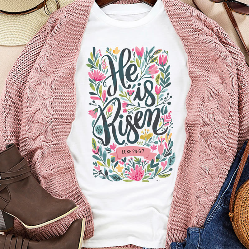 Christianartworkshop Camiseta con estampado floral "Él ha resucitado" - image 13