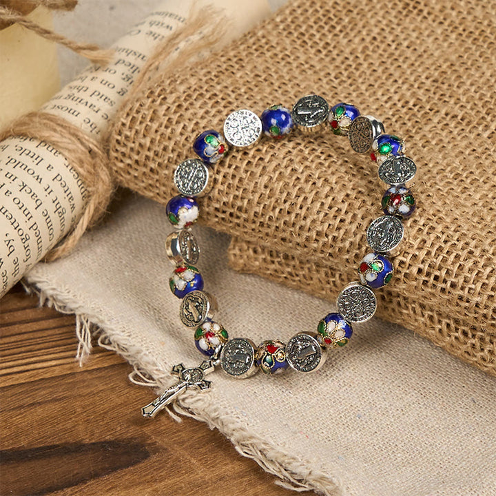 Christianartworkshop Pulsera de cuentas de cloisonné azul hechas a mano con la inscripción "Bendición Divina": un símbolo de fe. - image 8