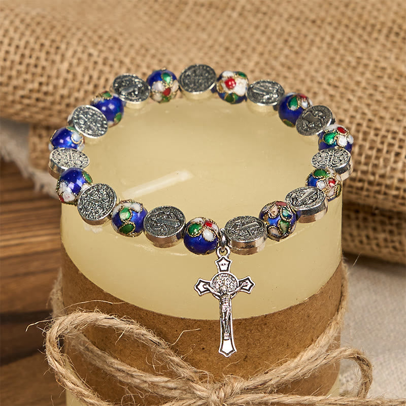 Christianartworkshop Pulsera de cuentas de cloisonné azul hechas a mano con la inscripción "Bendición Divina": un símbolo de fe. - image 4