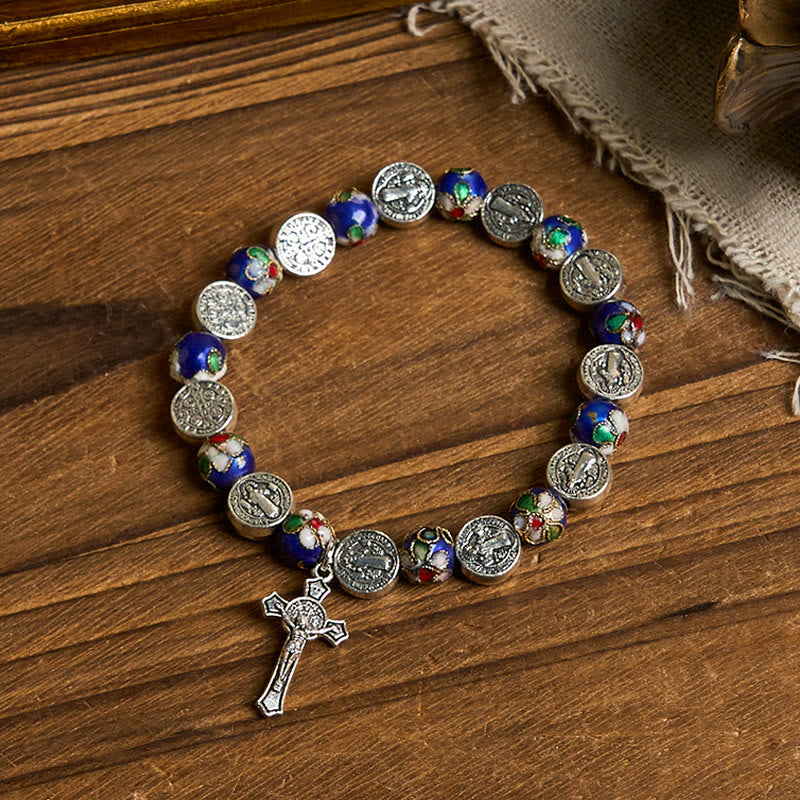 Christianartworkshop Pulsera de cuentas de cloisonné azul hechas a mano con la inscripción "Bendición Divina": un símbolo de fe. - image 2