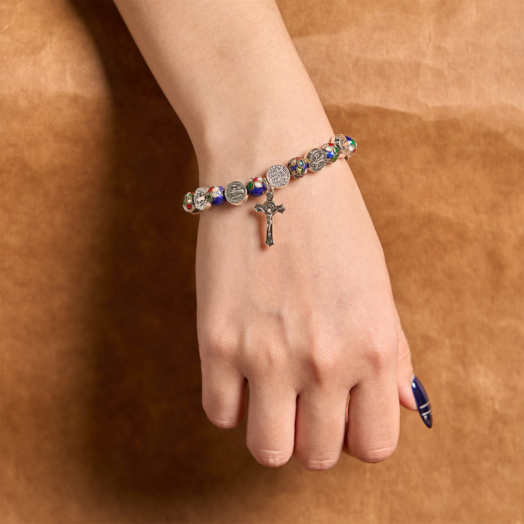 Christianartworkshop Pulsera de cuentas de cloisonné azul hechas a mano con la inscripción "Bendición Divina": un símbolo de fe. - image 3
