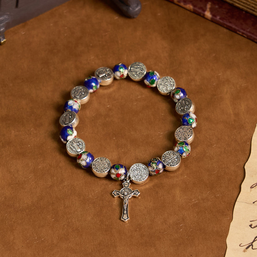 Christianartworkshop Pulsera de cuentas de cloisonné azul hechas a mano con la inscripción "Bendición Divina": un símbolo de fe. - Cuentas de cloisonné - image 0