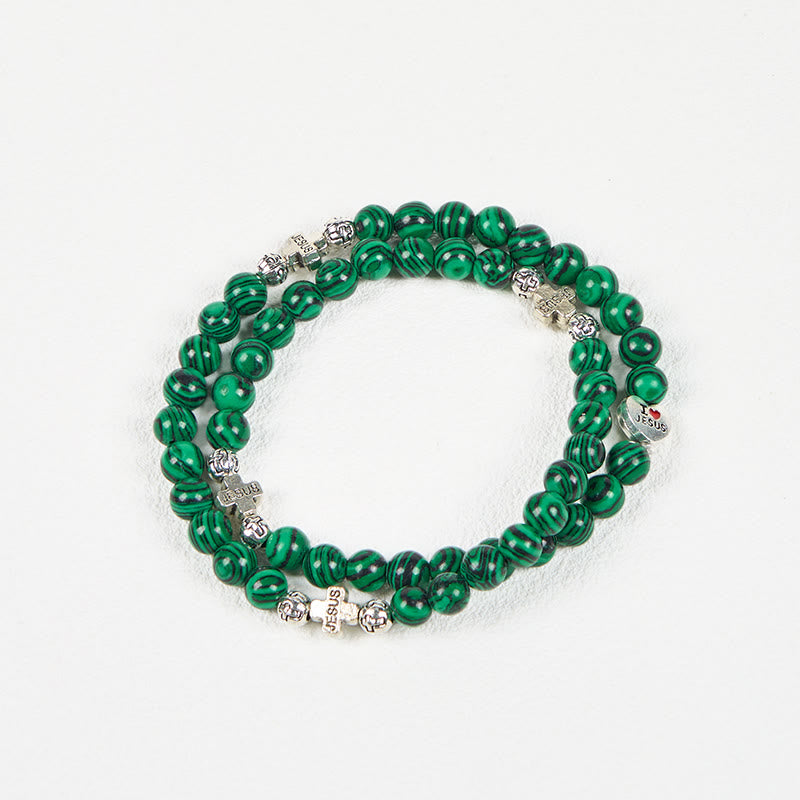 Christianartworkshop Pulsera de rosario con cruz de cuentas de malaquita verde "Amo a Jesús" - image 6