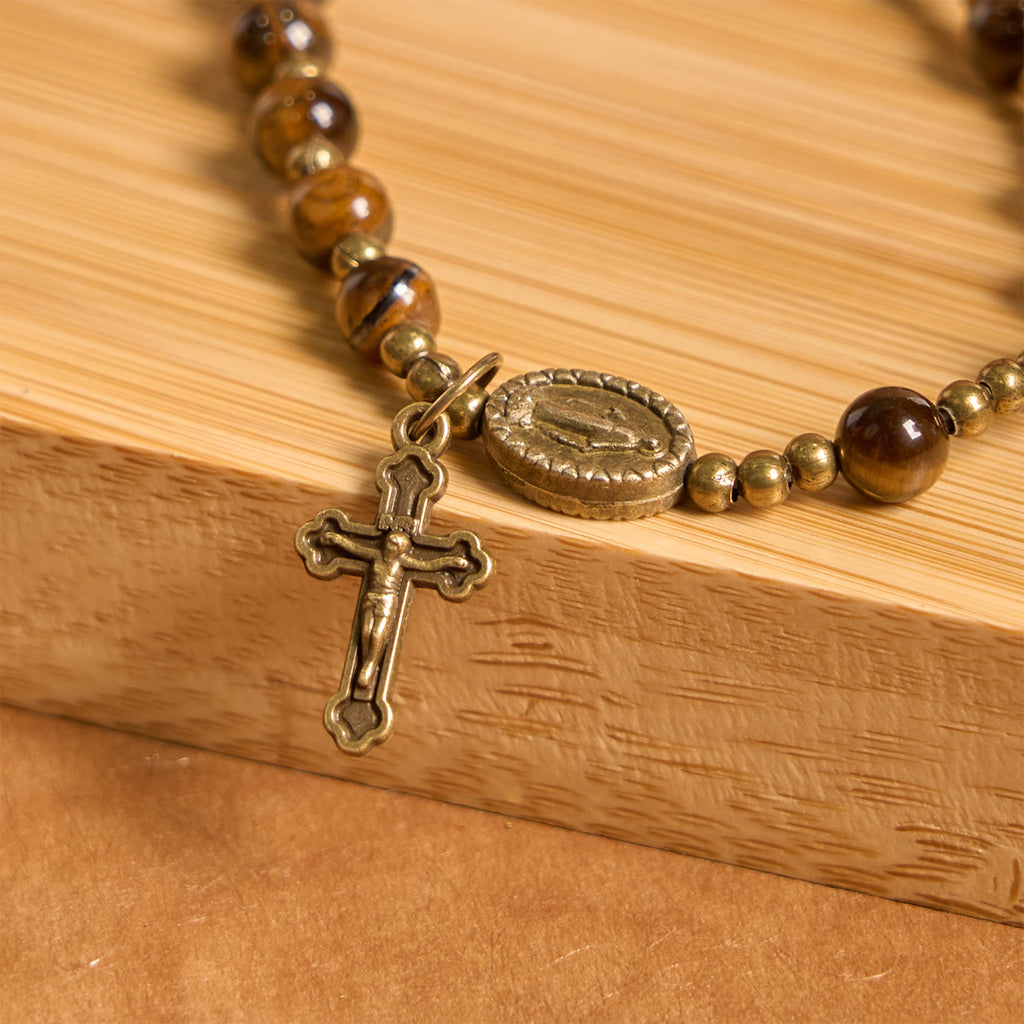 Christianartworkshop Pulsera de rosario elástica hecha a mano con piedra ojo de tigre: una joya espiritual de doble propósito. - image 5