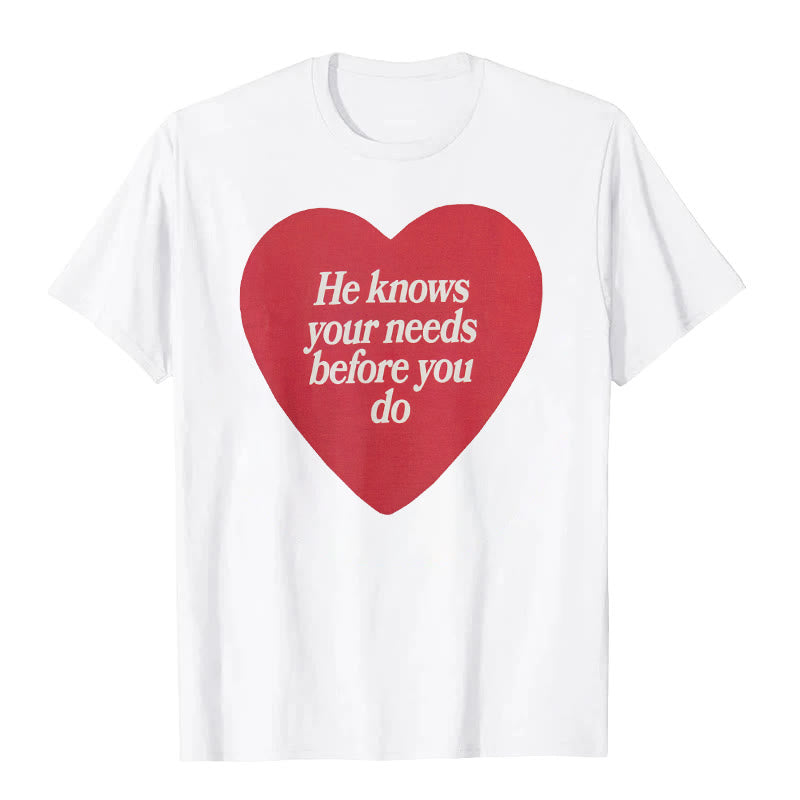 Christianartworkshop Camiseta con la frase "Él conoce tus necesidades antes que tú" - Blanco - 2XL - image 0
