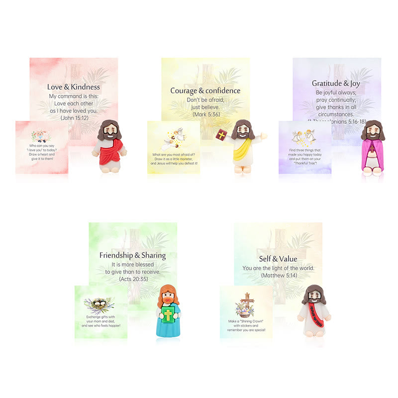 Christianartworkshop Tarjetas con versículos bíblicos (5/10/20/30 unidades) con mini figuras de Jesús y preguntas interactivas: Inspira y educa. - 30 piezas/juego - image 0