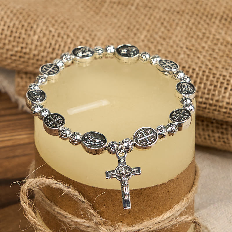 Christianartworkshop Pulsera de metal con crucifijo y medalla de Nuestra Señora, símbolo sagrado: un símbolo de devoción. - image 4