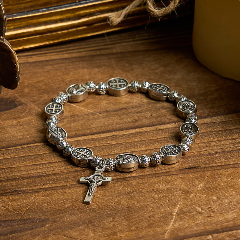 Christianartworkshop Pulsera de metal con crucifijo y medalla de Nuestra Señora, símbolo sagrado: un símbolo de devoción. - image 1