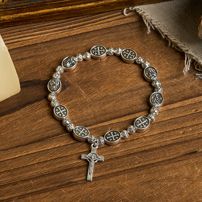Christianartworkshop Pulsera de metal con crucifijo y medalla de Nuestra Señora, símbolo sagrado: un símbolo de devoción. - image 3