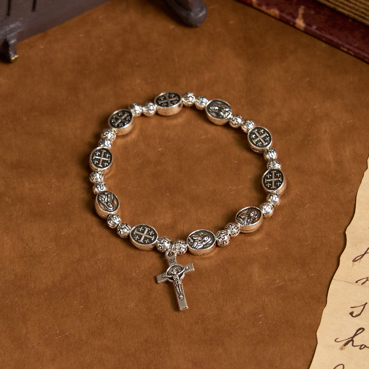 Christianartworkshop Pulsera de metal con crucifijo y medalla de Nuestra Señora, símbolo sagrado: un símbolo de devoción. - Metal - image 0