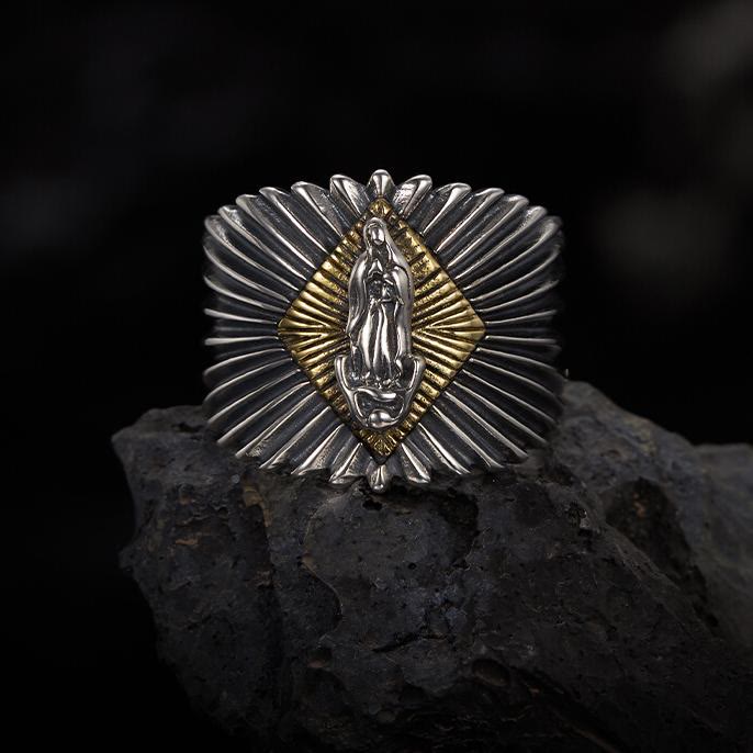 Christianartworkshop Anillo clásico y vintage de Nuestra Señora en plata de ley 925 - En la devoción, encuentra una esperanza ilimitada - Adecuado para tallas estadounidenses 8-15 - image 0