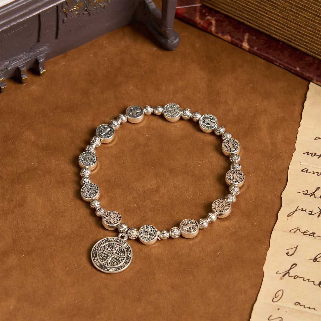 Christianartworkshop Pulsera con crucifijo y rosa de San Benito: Un accesorio cristiano atemporal para expresar la fe a diario. - Icono de Jesús - image 0