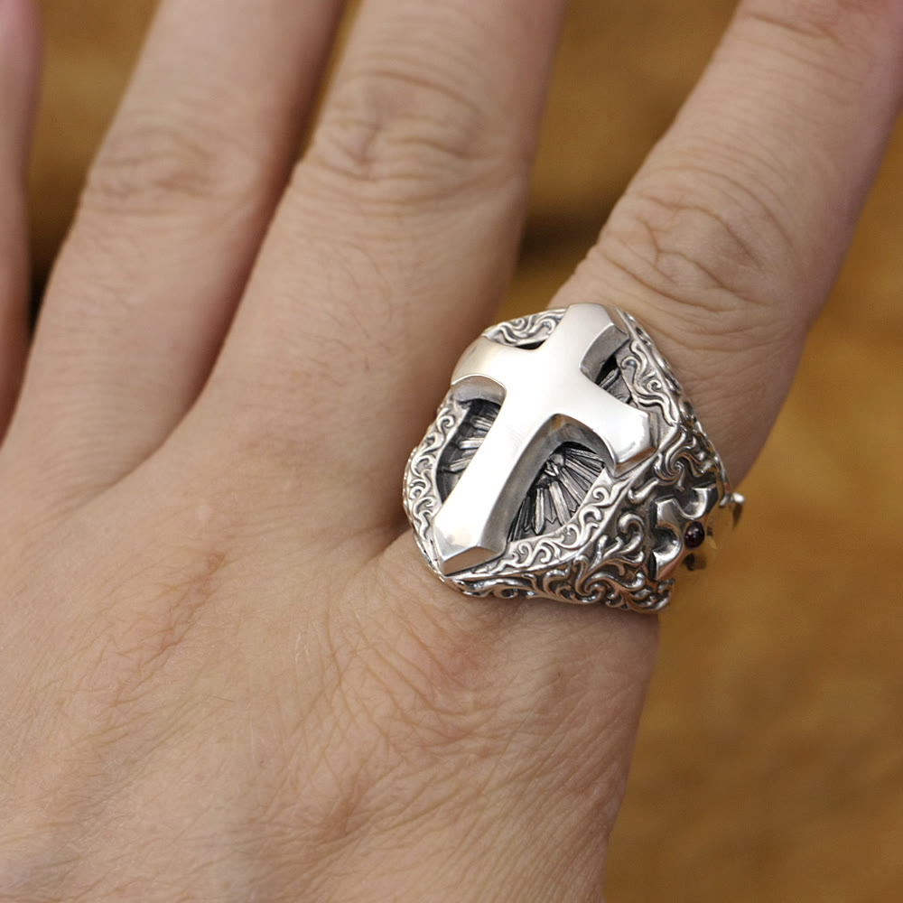Christianartworkshop Anillo de Cruz Divina de Plata de Ley 925 - Un Símbolo de Conexión Espiritual - image 1