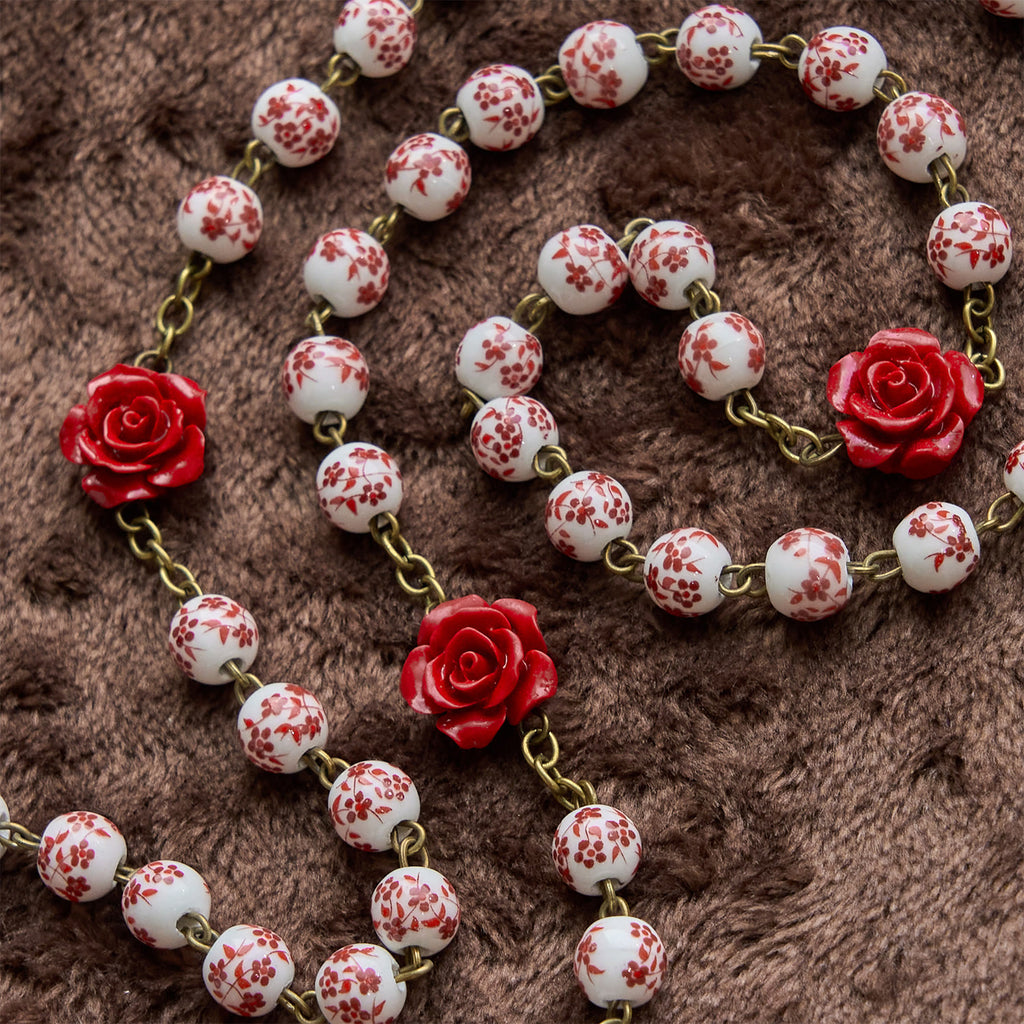 Christianartworkshop Rosario artesanal con medalla milagrosa y crucifijo de cuentas de cerámica de 8 mm y cuentas de cinabrio rosa. - image 5