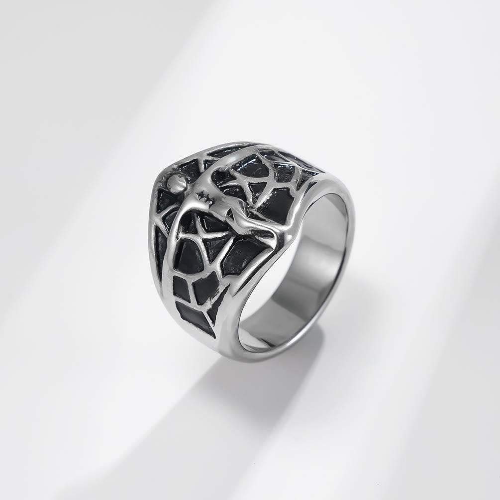 Christianartworkshop Anillo con cruz de Jesús y telaraña vintage de 2 colores: una mezcla de vanguardia y fe. - US 12 - Plata - image 0
