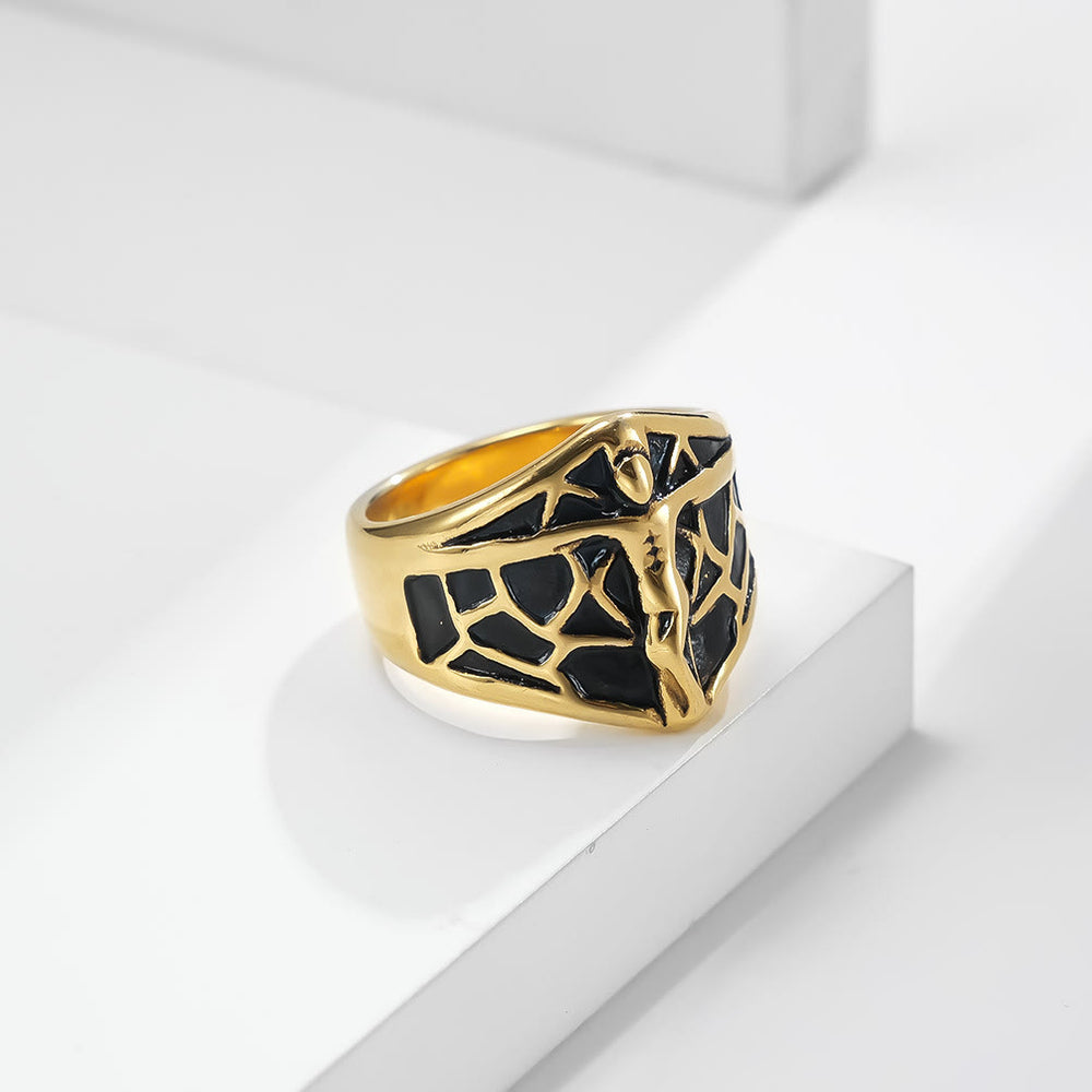 Christianartworkshop Anillo con cruz de Jesús y telaraña vintage de 2 colores: una mezcla de vanguardia y fe. - US 12 - Oro - image 1
