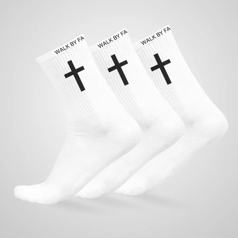 Christianartworkshop Calcetines de algodón con la fe cristiana — CAMINA POR FE, NO POR VISTA - Blanco - 10 pares - image 0