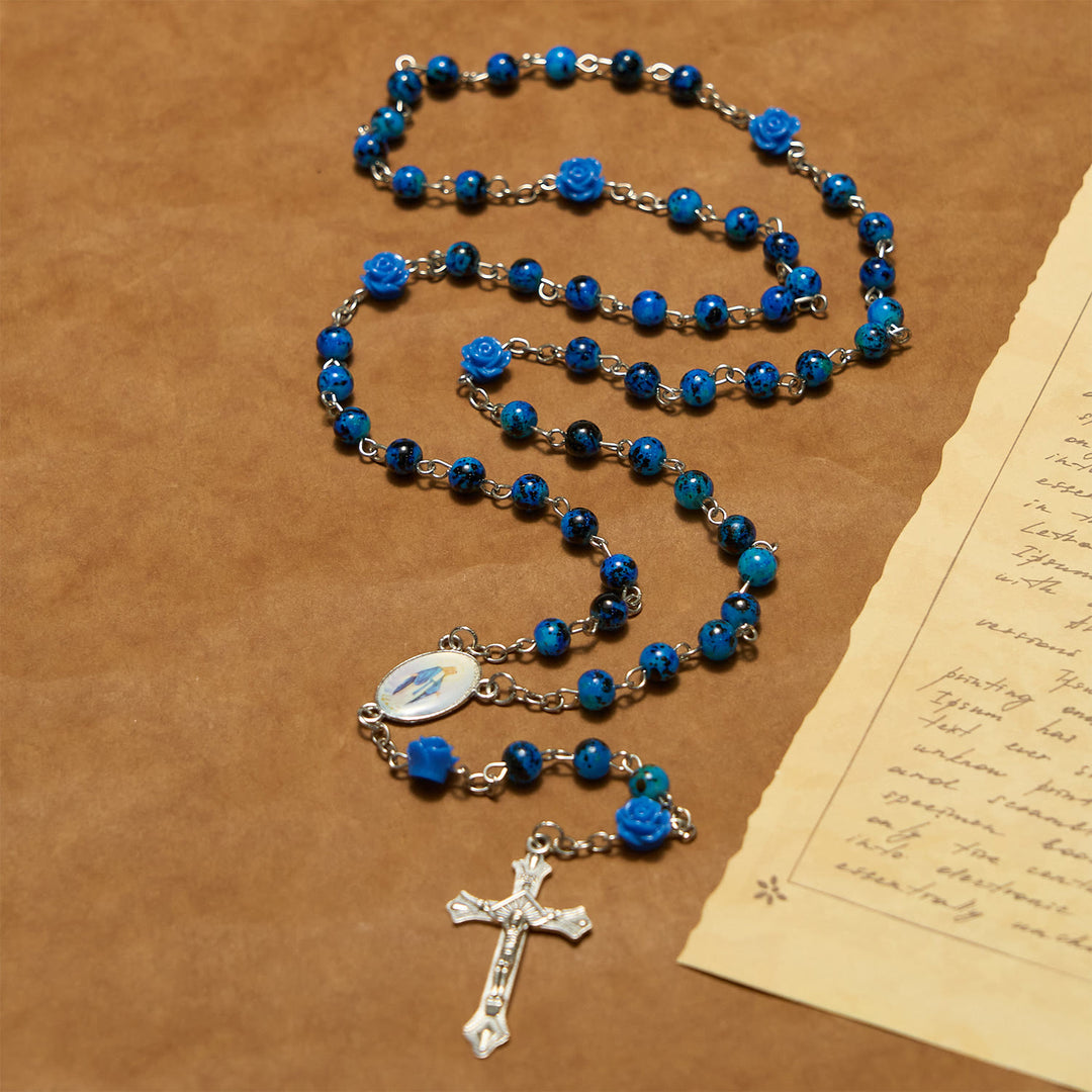 Christianartworkshop Rosa de cuentas de piedra azul real, Medalla Milagrosa y Rosario con crucifijo - image 5