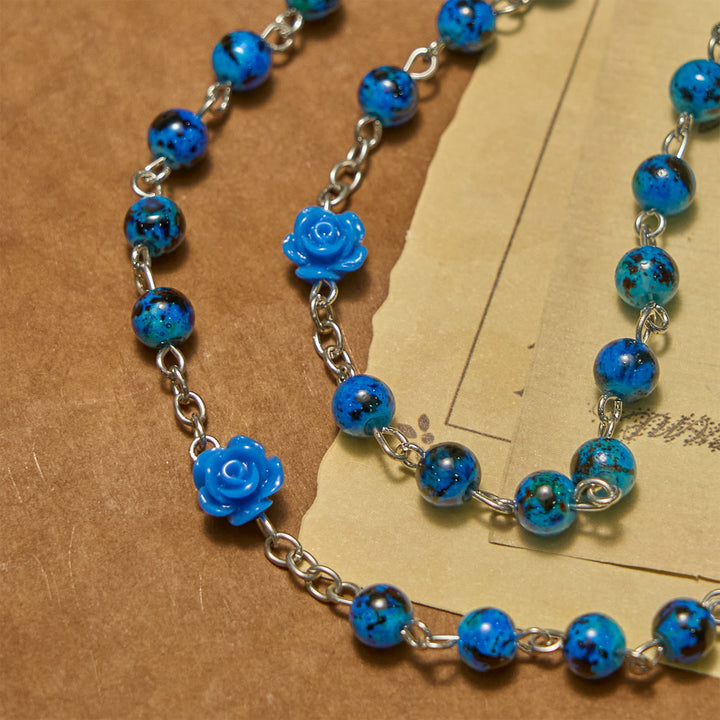 Christianartworkshop Rosa de cuentas de piedra azul real, Medalla Milagrosa y Rosario con crucifijo - image 3