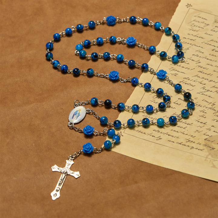 Christianartworkshop Rosa de cuentas de piedra azul real, Medalla Milagrosa y Rosario con crucifijo - image 2