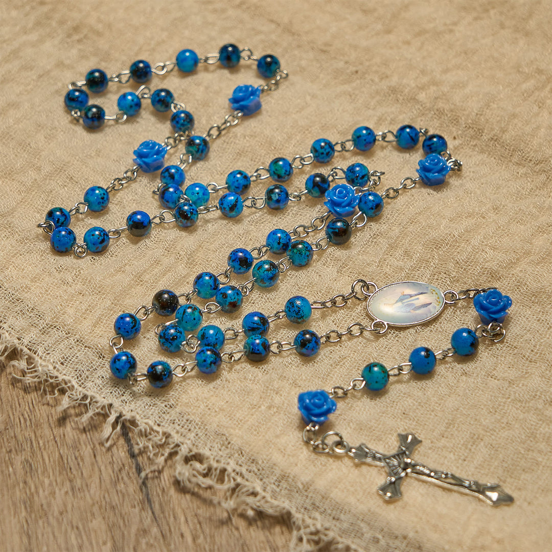 Christianartworkshop Rosa de cuentas de piedra azul real, Medalla Milagrosa y Rosario con crucifijo - image 4